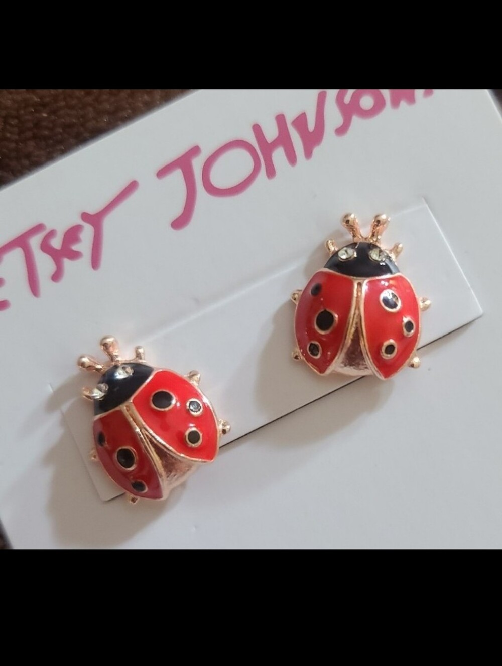 Betsey Johnson Red and Black Ladybug Stud Earrings